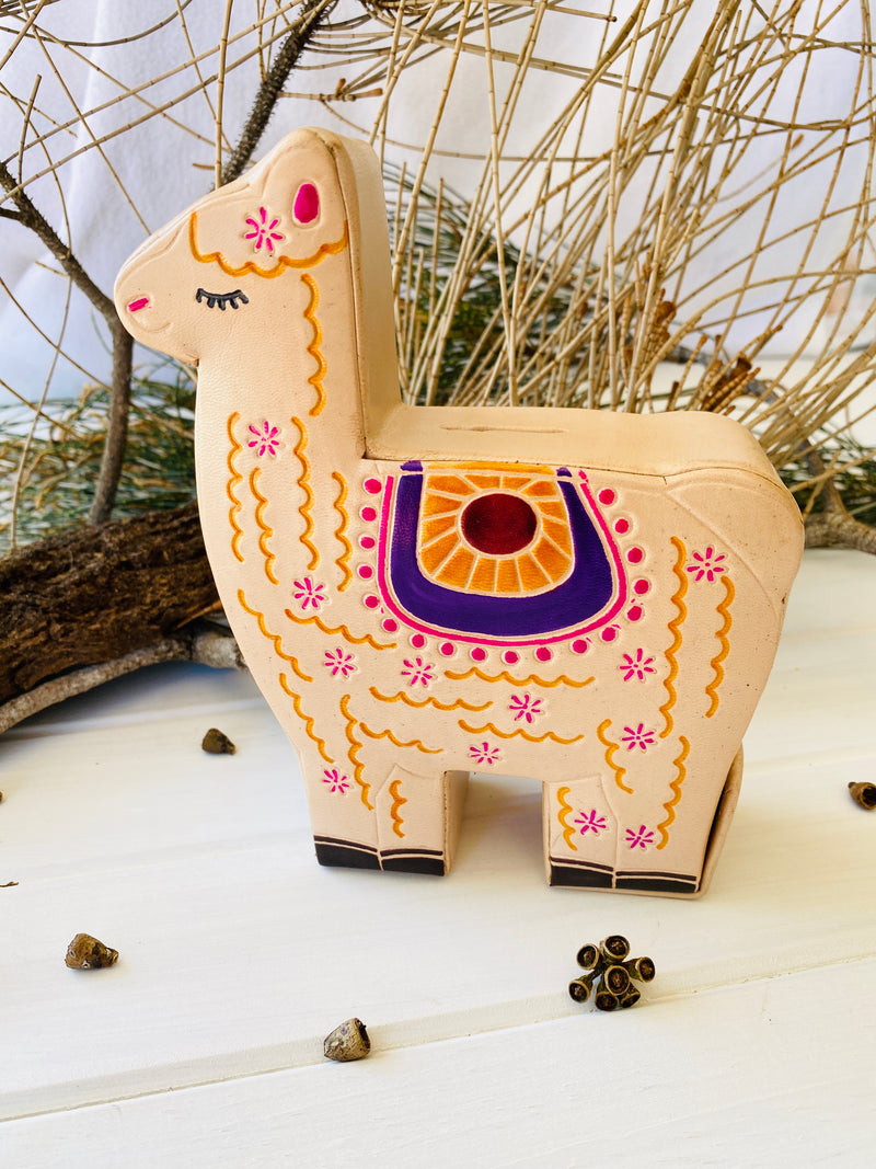 Luna the Llama Leather Coin Box