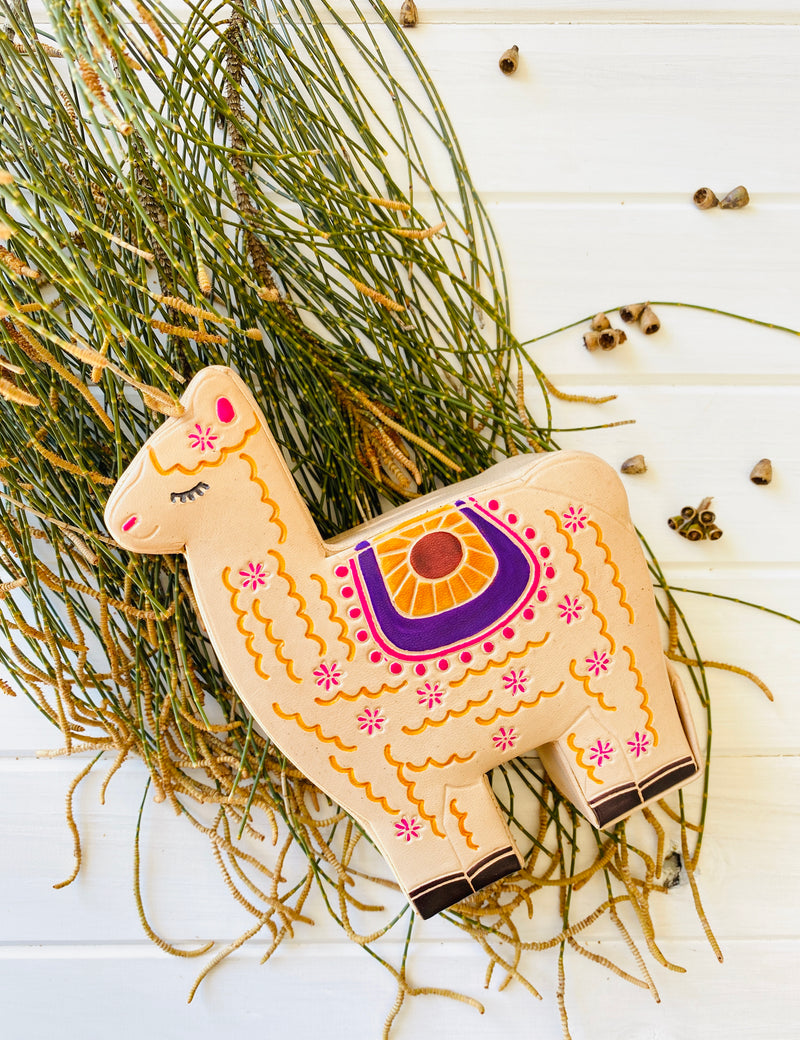 Luna the Llama Leather Coin Box