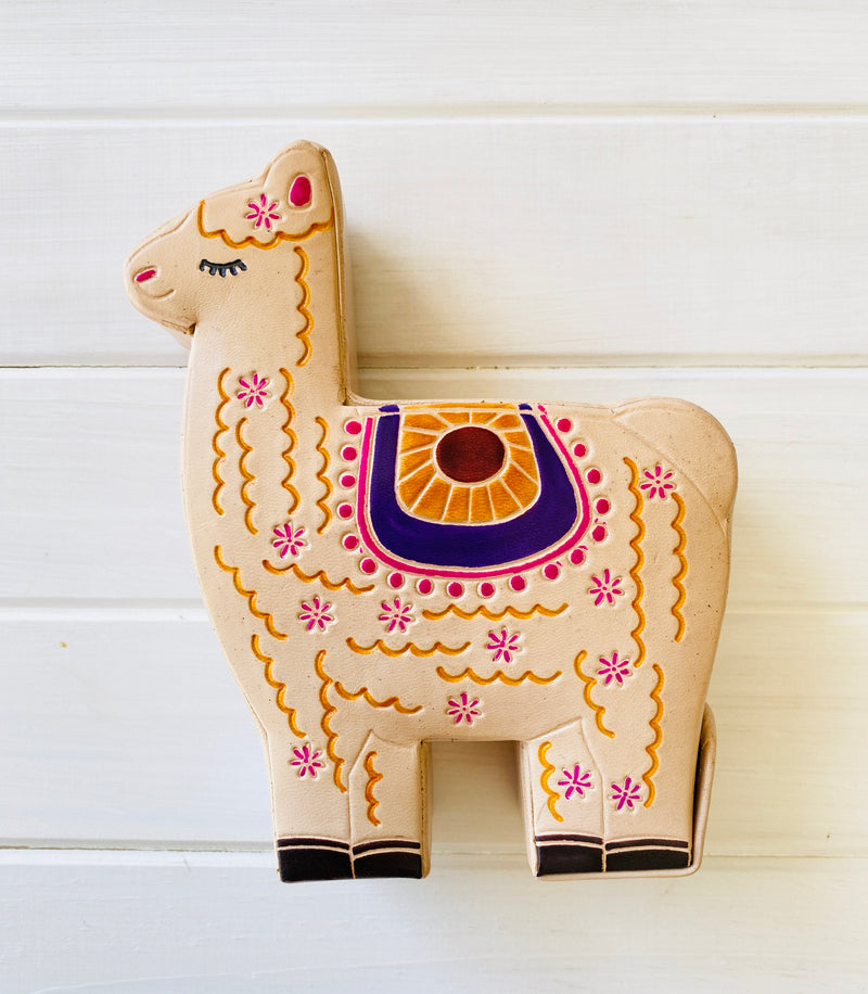 Luna the Llama Leather Coin Box