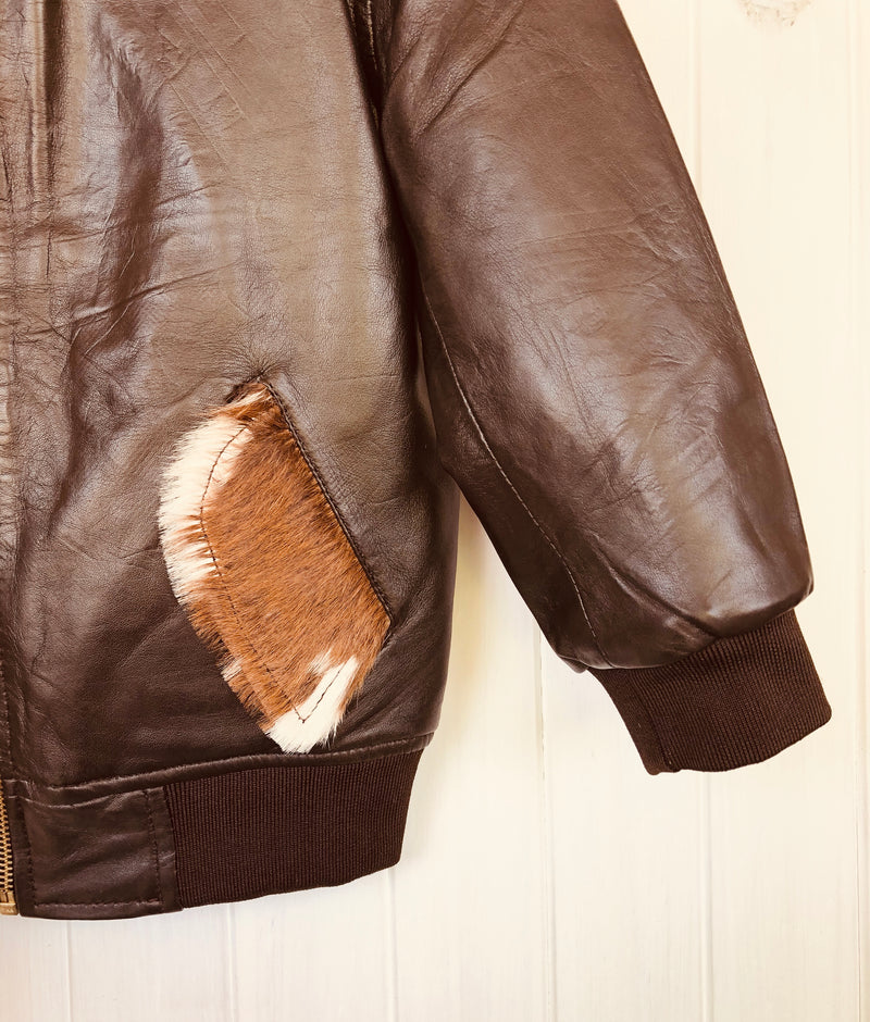 Roeben Bomber Brown Leather Jacket Kids