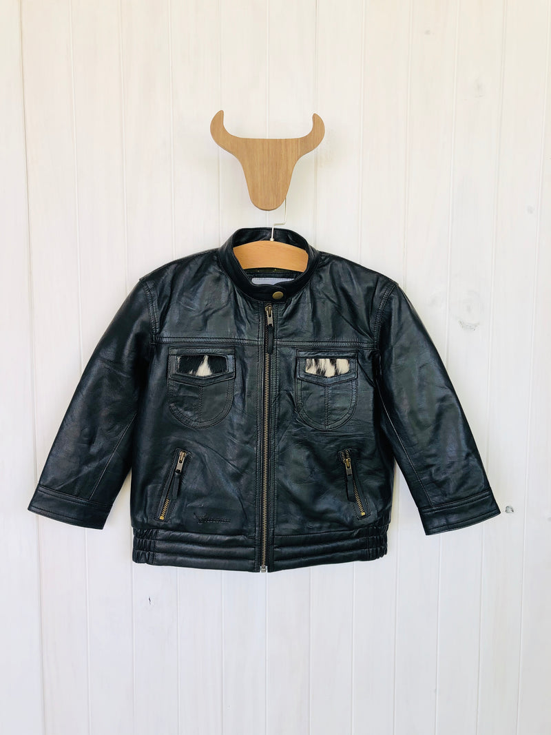 Domei West Black Leather Jacket Kids