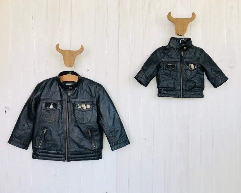 Domei West Black Leather Jacket Kids