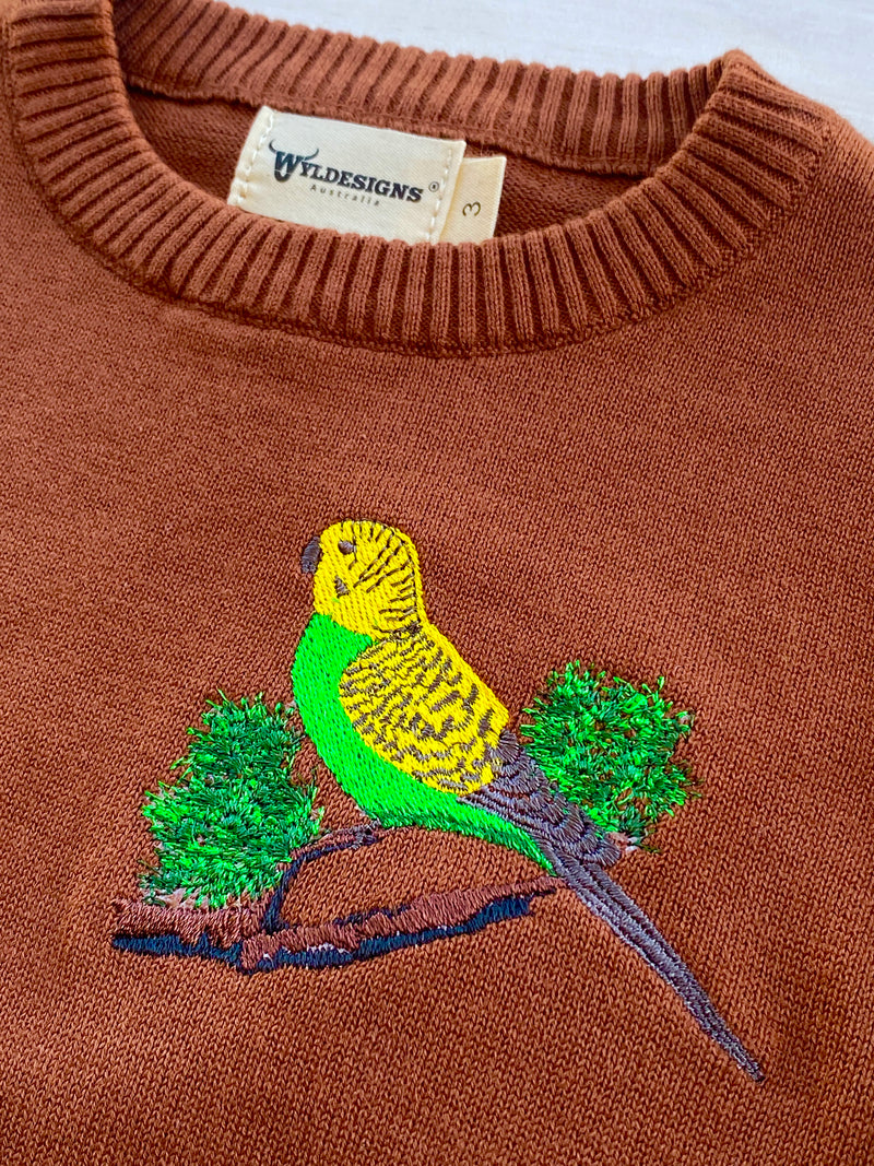 Green Budgie Brown Cardigan