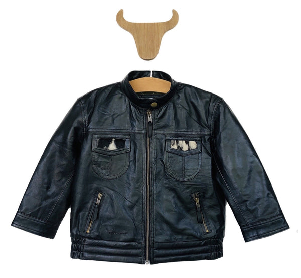 Domei West Black Leather Jacket Kids