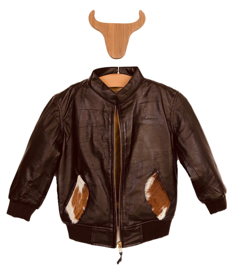 Roeben Bomber Brown Leather Jacket Kids