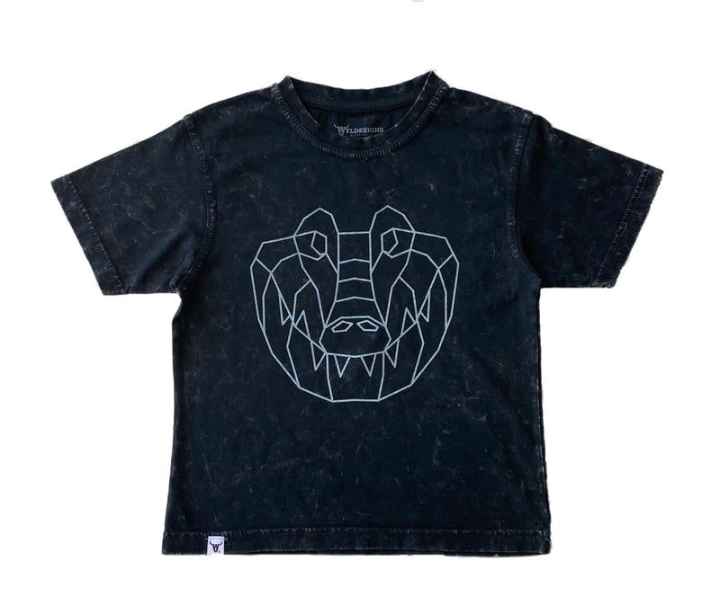 Saltwater Crocodile Polygonal Acid Wash in Black